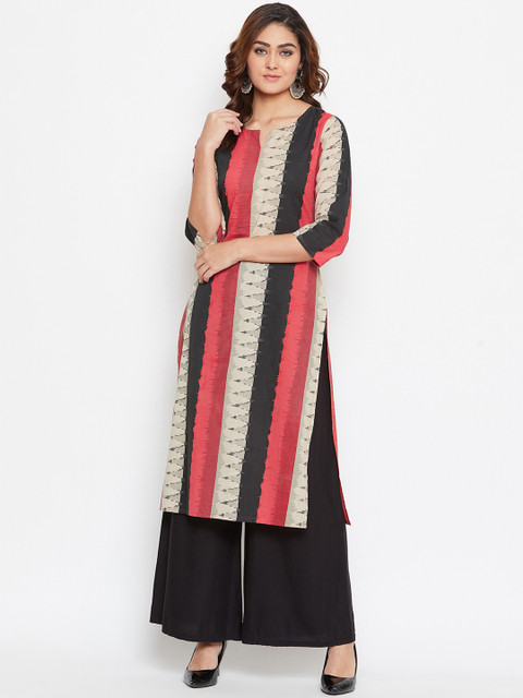 

Prakhya Women Red & Beige Printed Straight Kurta