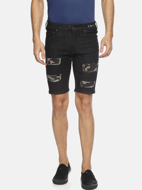 

KULTPRIT Men Black Printed Skinny Fit Denim Shorts