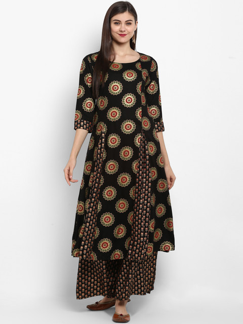 

Fashion String Women Black Ethnic Motifs Printed Pleated Kurta with Palazzos