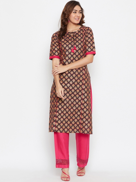 

Prakhya Women Brown & Pink Printed Straight Kurta