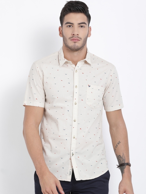 

t-base Men Beige & Blue Regular Fit Printed Casual Shirt