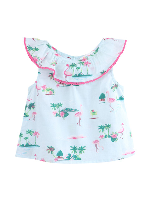 

Beebay Girls Blue & Pink Flamingo Printed A-Line Top