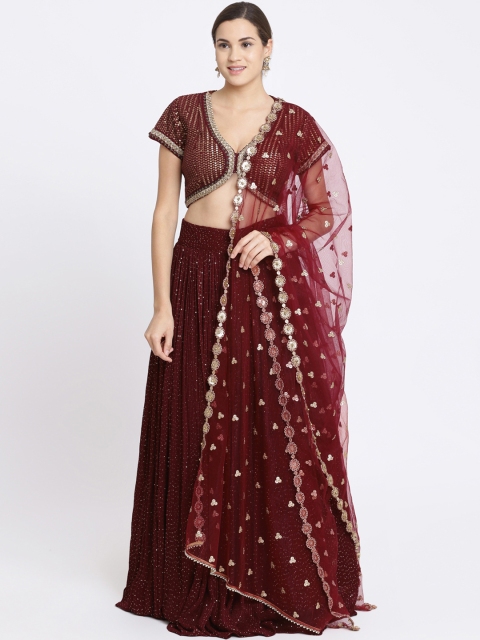 

Koskii Maroon & Gold-Coloured Embellished Ready to Wear Lehenga & Blouse with Dupatta
