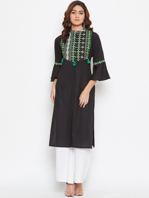 

Prakhya Women Green & Black Yoke Design Straight Kurta