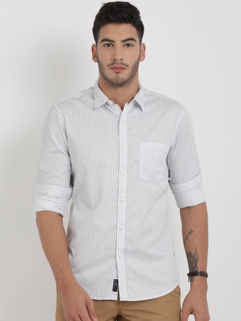 

t-base Men White & Grey Regular Fit Printed Casual Shirt
