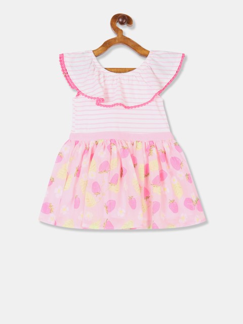 

The Childrens Place Girls Pink & White Striped Fit and Flare Dress