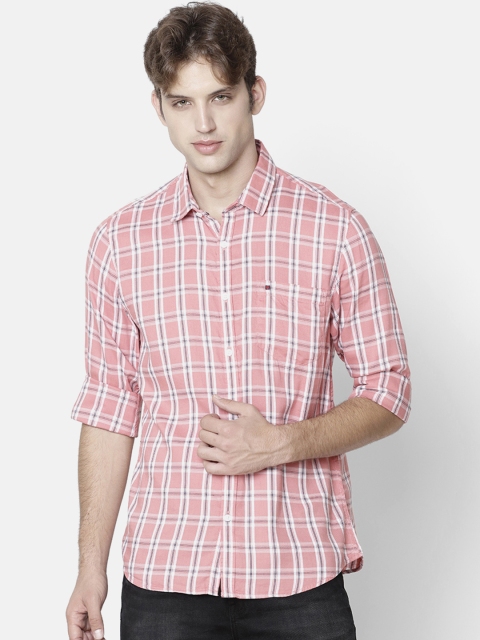 

COOL COLORS Men Pink & White Slim Fit Checked Casual Shirt
