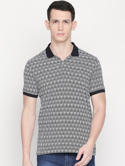 

BYFORD by Pantaloons Men Grey Checked Polo Collar T-shirt