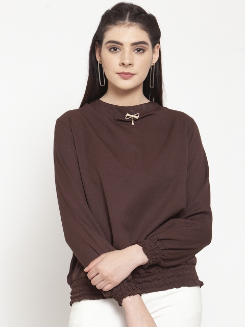 

armure Women Coffee Brown Solid Blouson Top
