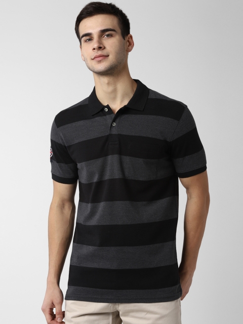 

Peter England Casuals Men Grey & Black Striped Polo Collar T-shirt