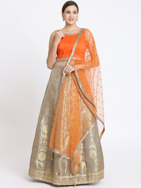 

Koskii Grey & Orange Embroidered Ready to Wear Lehenga & Blouse with Dupatta