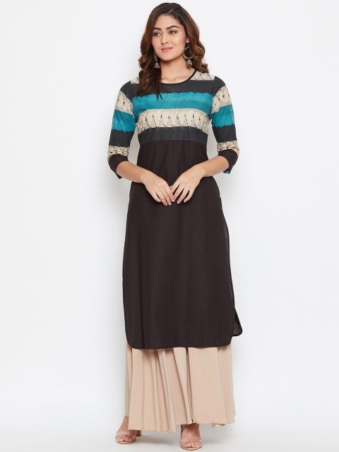 

Prakhya Women Black & Beige Printed Straight Kurta