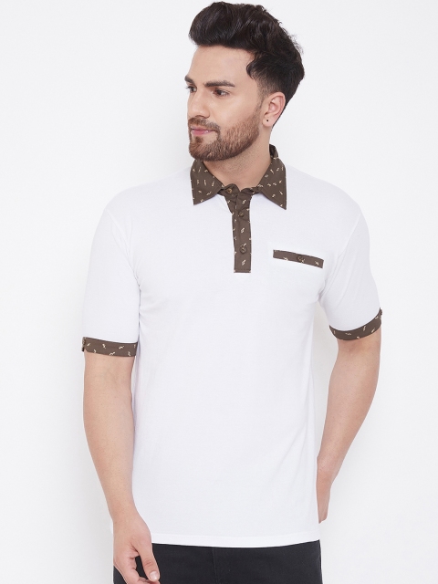 

Hypernation Men White Printed Polo Collar Slim Fit T-shirt