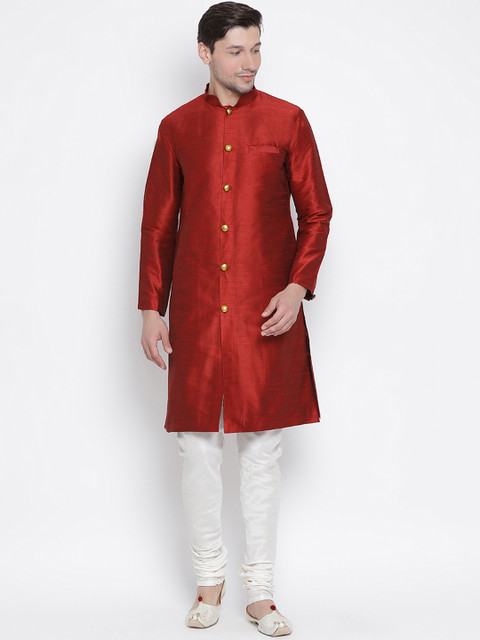 

VASTRAMAY Men Maroon & White Solid Kurta with Pyjamas