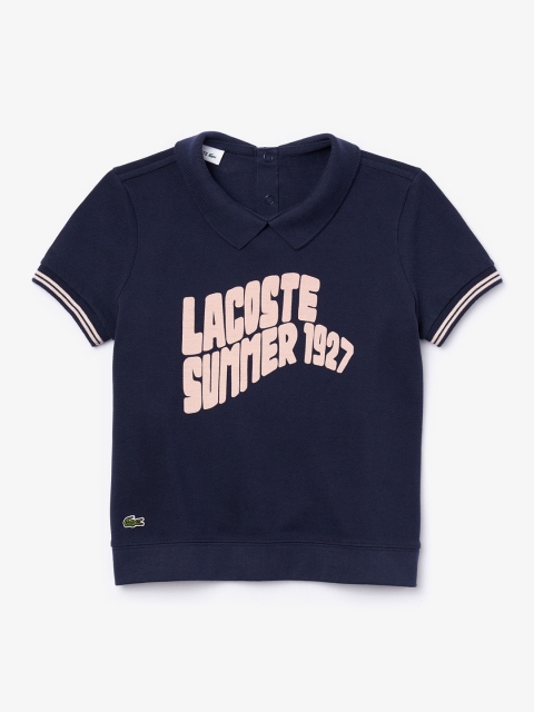 

Lacoste Girls Navy Blue & Pink Printed Polo Collar T-shirt