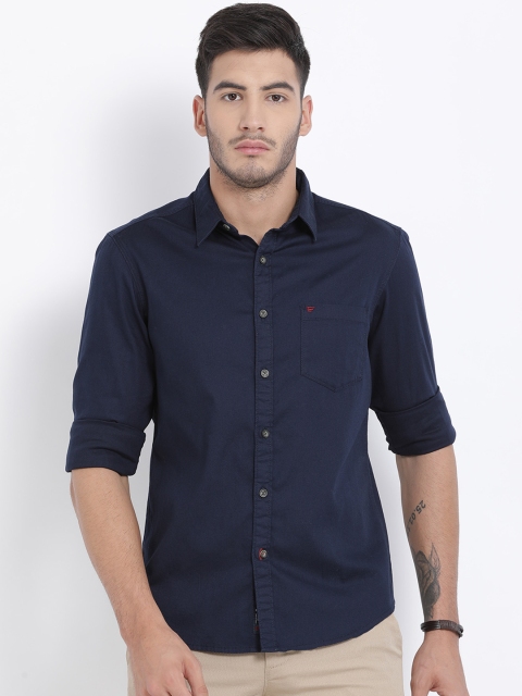 

t-base Men Navy Blue Regular Fit Solid Casual Shirt