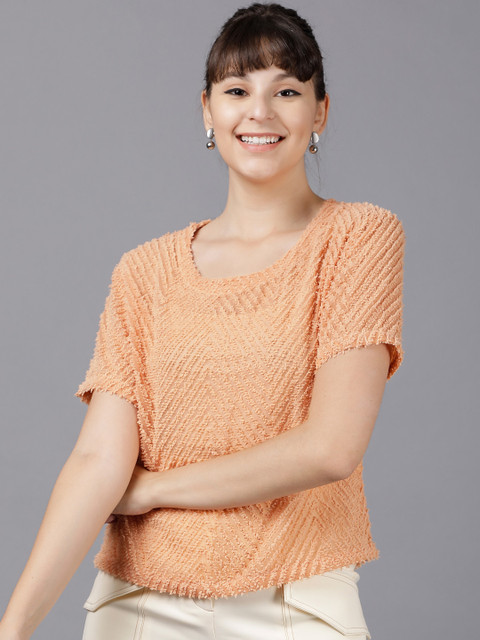 

Tokyo Talkies Women Orange Self Design A-Line Top