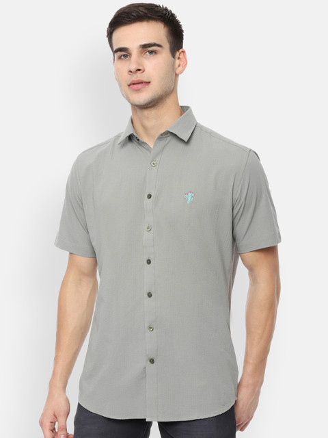 

V Dot Men Grey Slim Fit Solid Casual Shirt