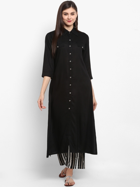 

Fashion String Women Black & White Solid Kurti with Trousers