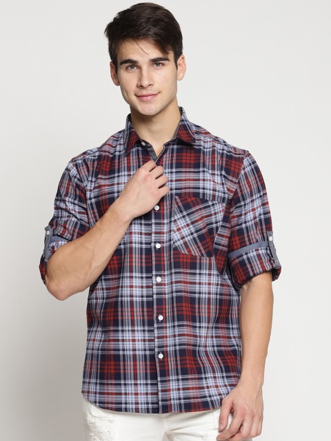 

Balista Men Red & Navy Blue Regular Fit Checked Casual Shirt