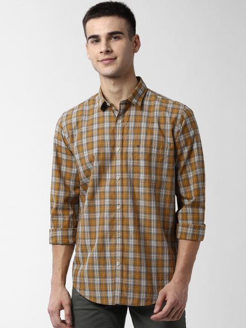 

Peter England Casuals Men Mustard Brown & Blue Slim Fit Checked Casual Shirt