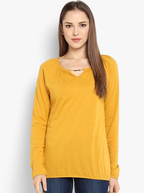 

KVL Women Yellow Solid Round Neck T-shirt