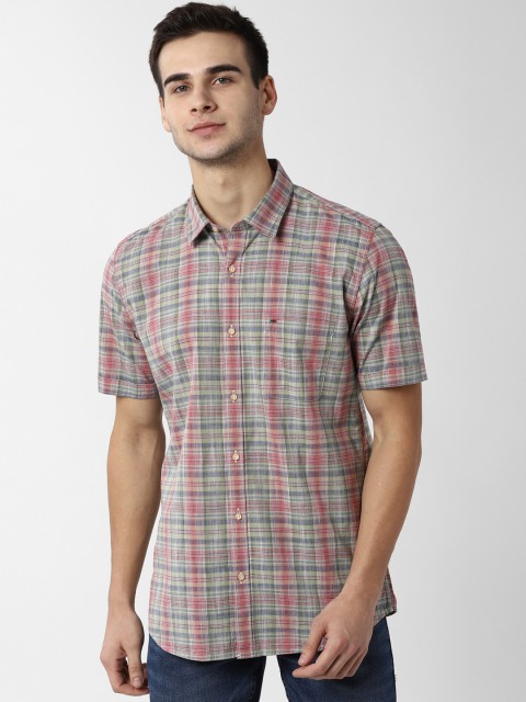 

Peter England Casuals Men Green & Red Slim Fit Checked Casual Shirt
