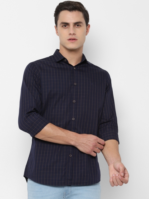

Allen Solly Men Navy Blue & Yellow Slim Fit Checked Casual Shirt