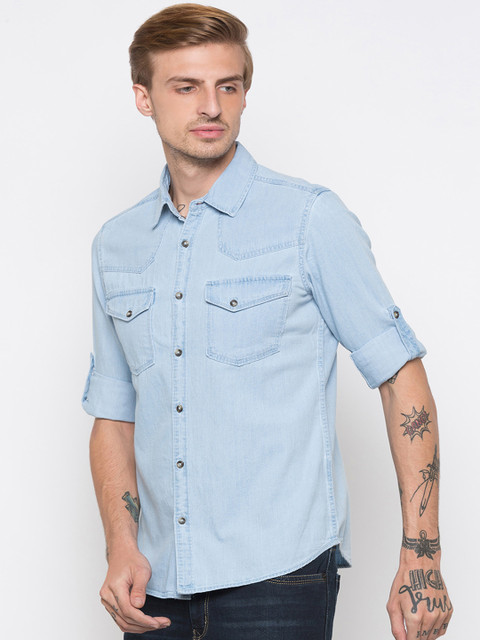 

Globus Men Blue Slim Fit Solid Casual Shirt