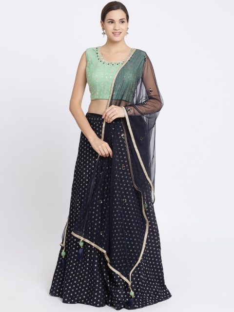 

Koskii Navy Blue & Green Embellished Ready to Wear Lehenga & Blouse with Dupatta