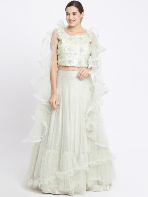 

Koskii Green & Silver-Toned Embellished Ready to Wear Lehenga & Blouse with Dupatta