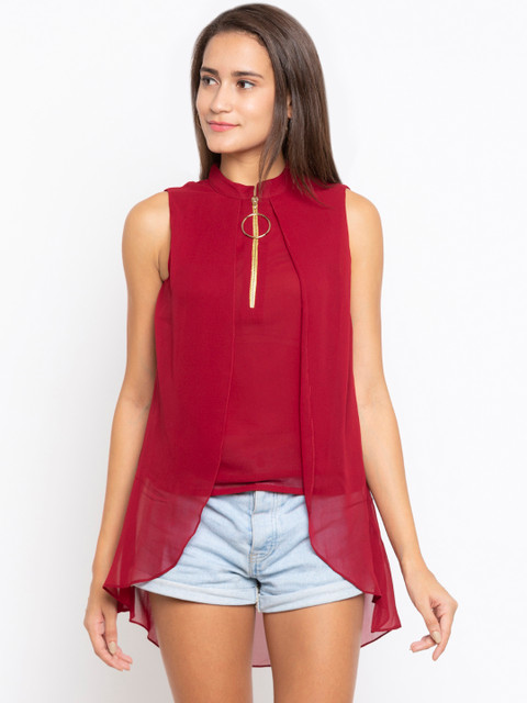 

Iti Women Maroon Solid High-Low Top