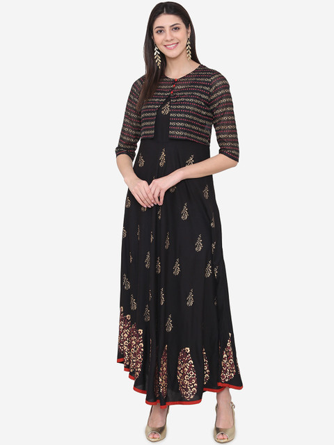 

Laabha Women Black & Pink Printed Maxi Dress