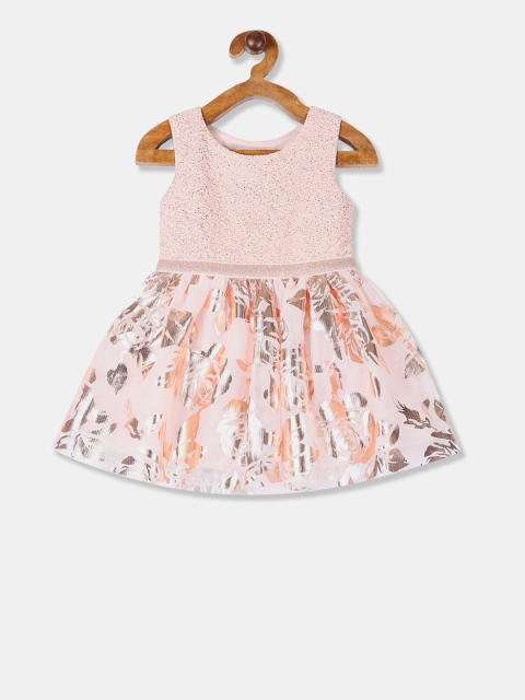 

The Childrens Place Girls Peach-Coloured Floral Printed Fit and Flare Dress
