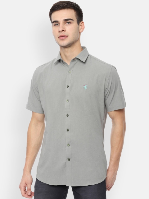 

V Dot Men Grey Slim Fit Solid Casual Shirt