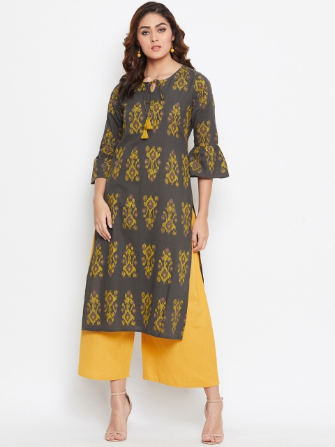 

Prakhya Women Grey & Yellow Printed Straight Kurta