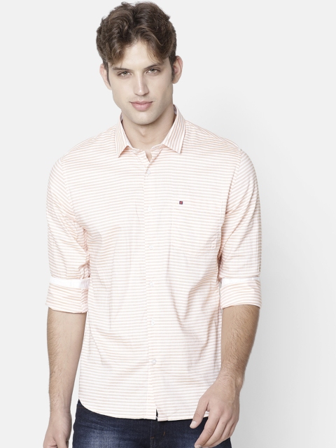 

COOL COLORS Men Orange Slim Fit Striped Casual Shirt