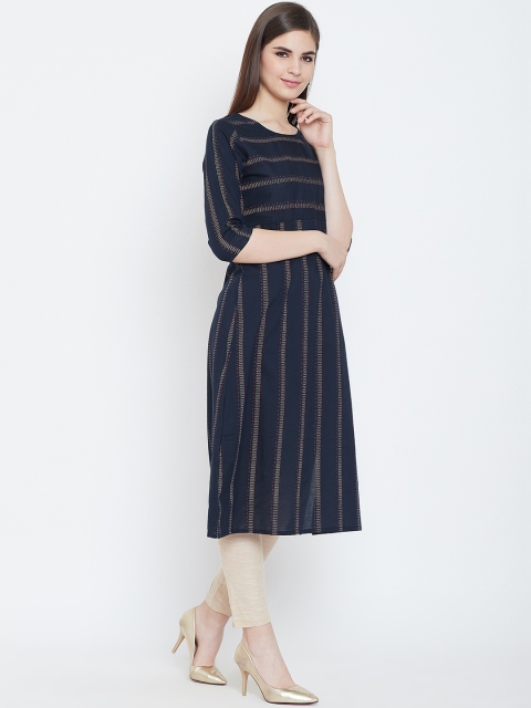 

Prakhya Women Blue Striped Straight Kurta