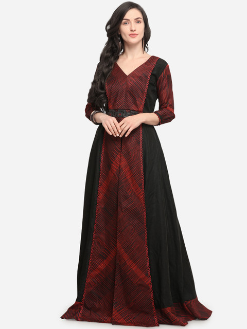 

Stylee LIFESTYLE Maroon & Black Tussar Silk Semi-Stitched Dress Material