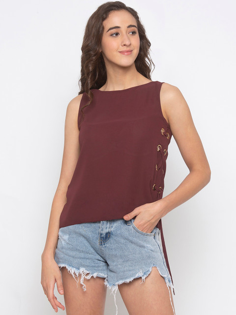 

Iti Women Maroon Solid Regular Top