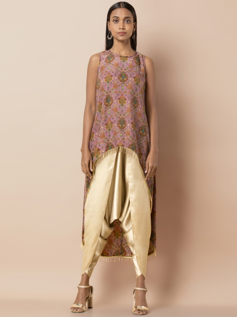 

INDYA Rose Pink Fringed High Low Kurta