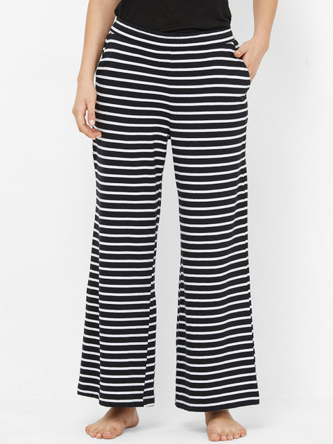 

Mystere Paris Women Black & White Striped Palazzo Lounge Pants