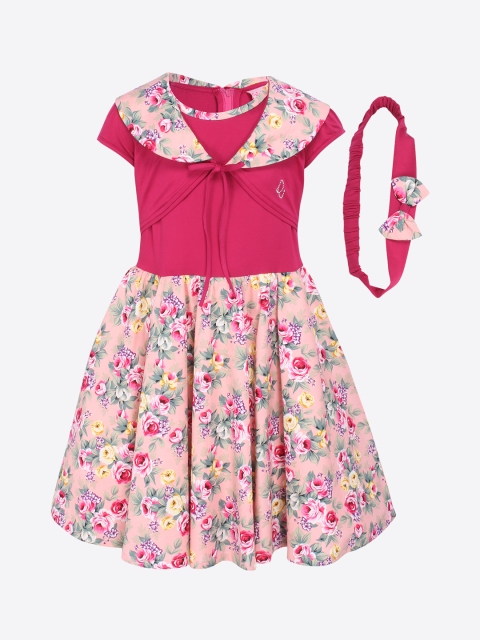 

CUTECUMBER Girls Pink Printed Fit and Flare Dress