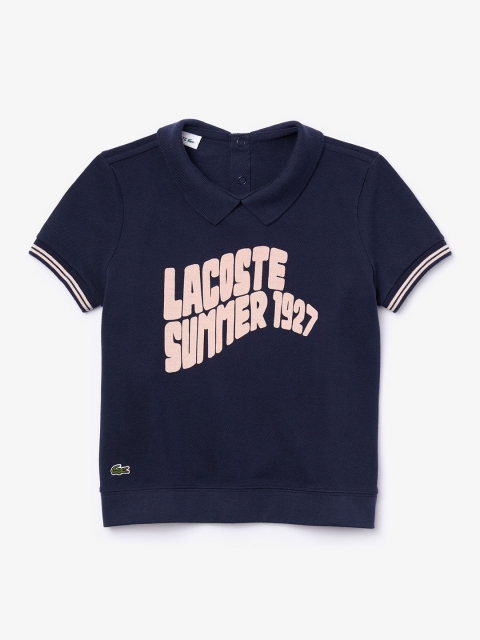

Lacoste Girls Navy Blue & Pink Printed Polo Collar T-shirt