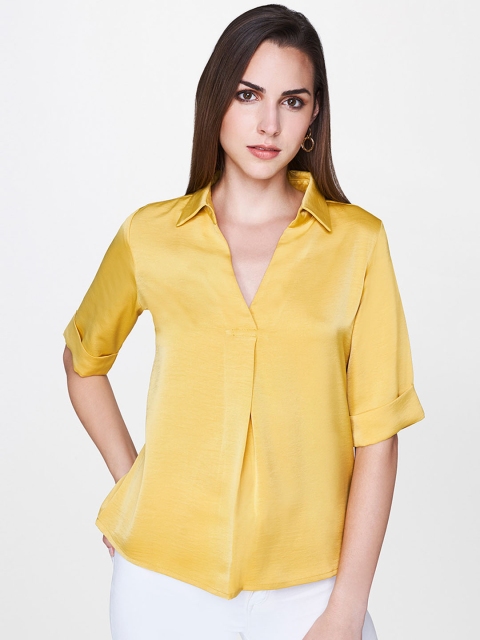 

AND Women Yellow Solid Shirt Style Top