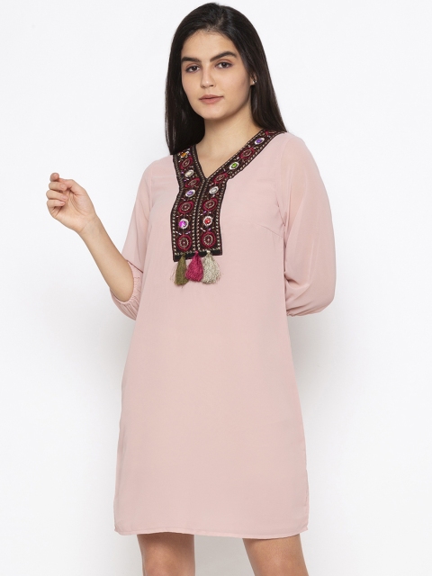 Iti Women Pink Embroidered A-Line Dress