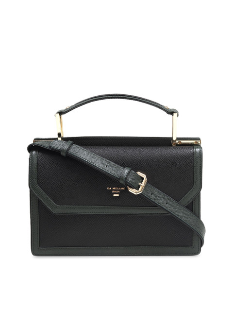 

Da Milano Green & Black Solid Leather Handheld Bag