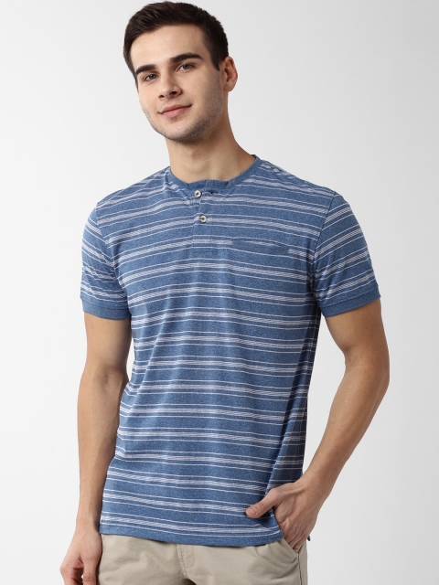 

Peter England Casuals Men Blue & White Striped Henley Neck T-shirt