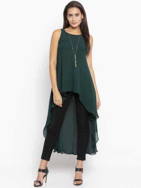 

Iti Women Green Solid High-Low Top