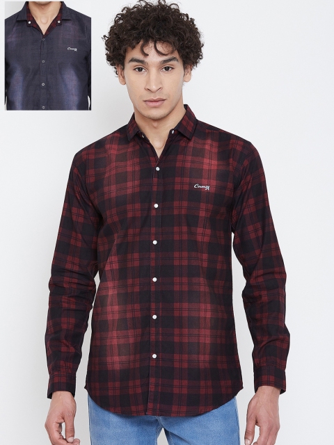

Camey Men Orange & Black Slim Fit Checked Casual Reversible Shirt